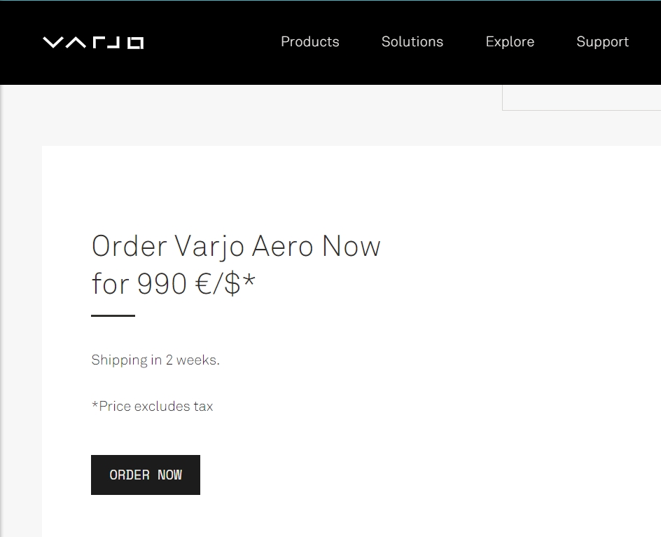 5折！Varjo Aero 从 1990 美元降至 990 美元