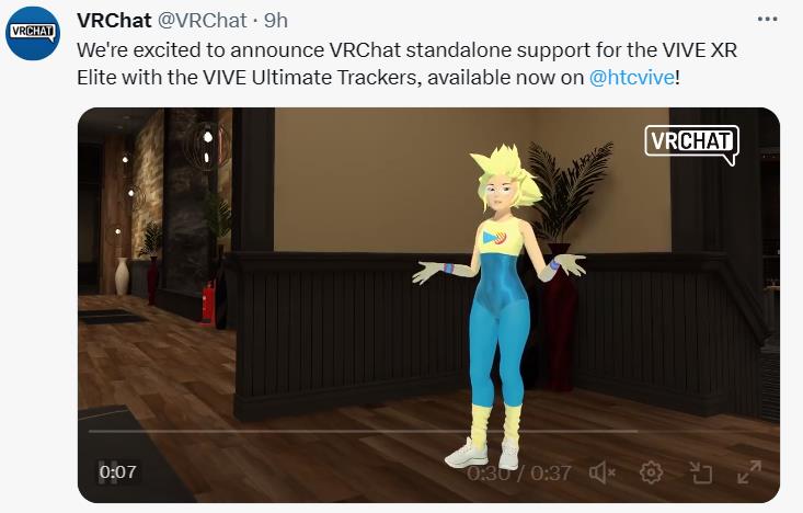 VIVE Ultimate全身追踪器现已适配VRChat，用户可搭配此追踪器跳舞等活动