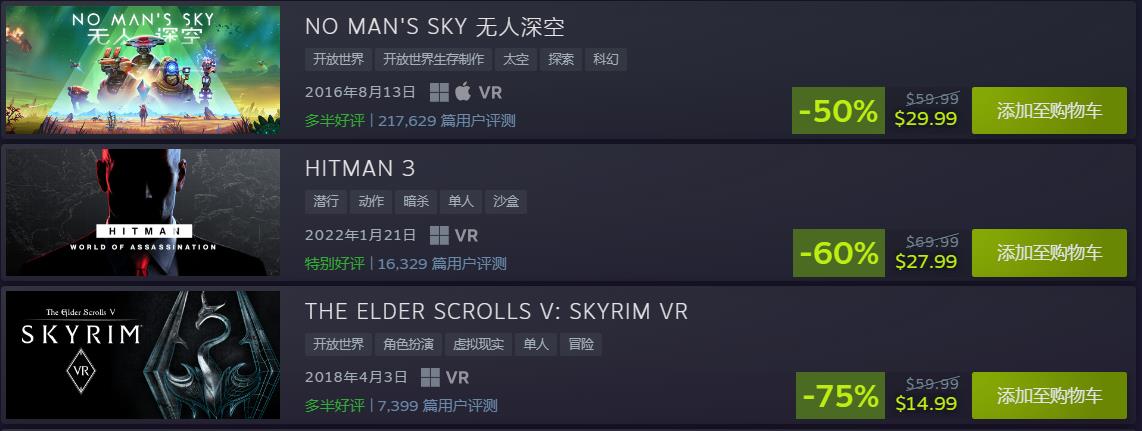 Steam VR游戏节开始，大量折扣游戏上架，持续12月4日-11日