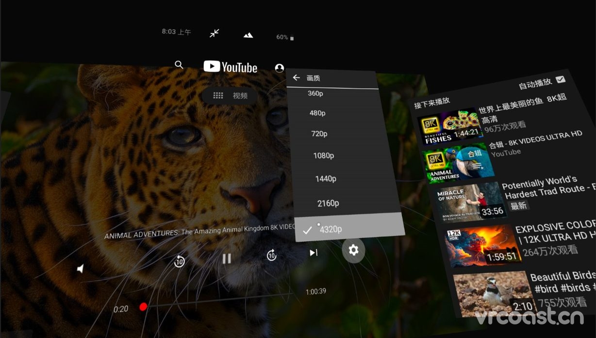 YouTuBe VR在 Quest 3 上支持8K VR视频播放