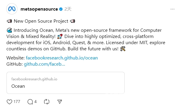 Meta发布开源跨平台XR框架，适用于Quest、iOS、Windows、Linux